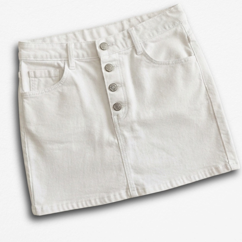J. Galt Womens White Denim Mini‎ Skirt Button Fly 100% Cotton Size XS